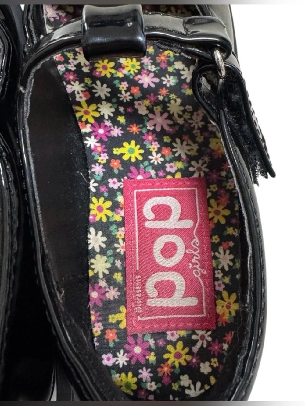 Edelman Presents POP Girls Size 12 Black Patent Leather T Strap Waffle Stompers